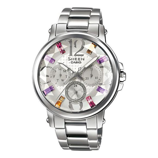 CASIO SHEEN Stylish Waterproof Quartz Movement Stainless Steel Strap Watch 44*38.4*11mm Silver SHE-3035D-7A