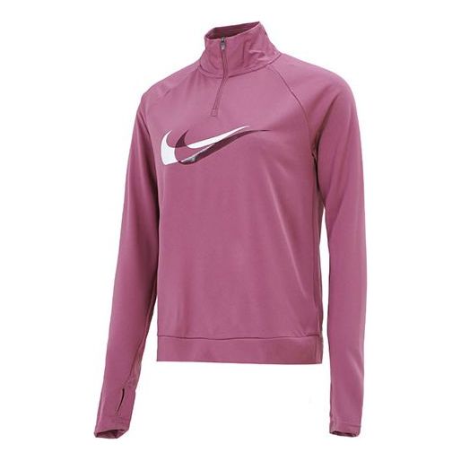 (WMNS) Nike DRI-FIT Half Zipper Quick Dry Reflective Sports Long Sleeves Deep Red T-Shirt DD6842-507