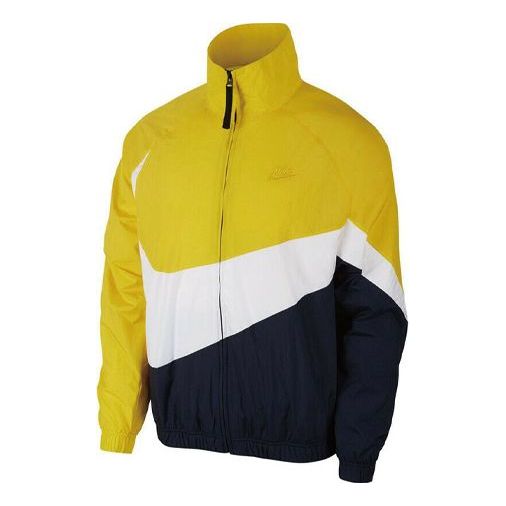 Nike Zipper Knitted Colorblock Sports Windproof Jacket Yellow AR3132-728
