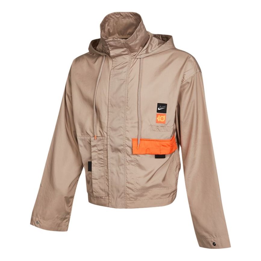 Nike KD Swoosh Embroidered Pattern Woven Basketball Jacket Khaki CV2404-245