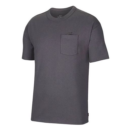 Men's Nike Sportswear Essential Pocket Embroidered Logo Sports Round Neck Short Sleeve Dark Grey T-Shirt DB3250-021