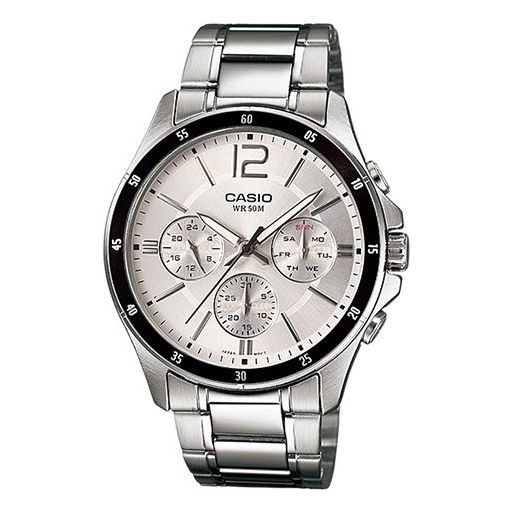CASIO Waterproof Stainless Steel Strap Mens White Analog MTP-1374D-7A