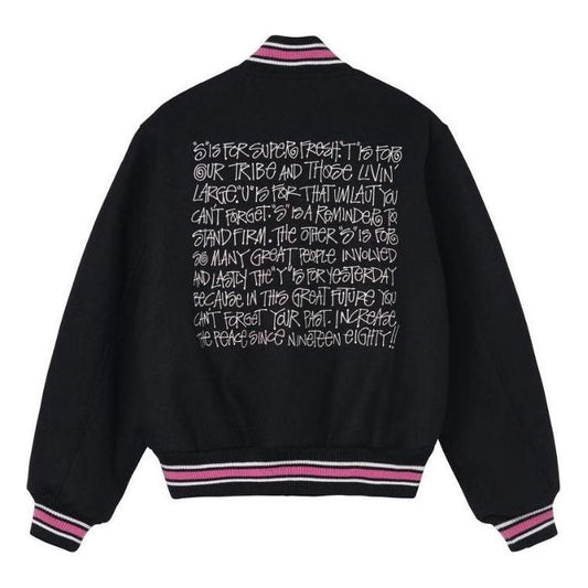 Stussy S Talk Melton Varsity Jacket 'Black' 115665