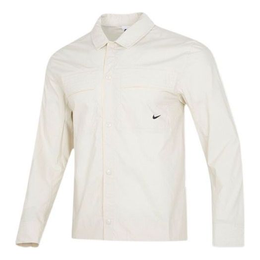 Men's Nike Solid Color Woven Long Sleeves Autumn White Shirt DM6640-104