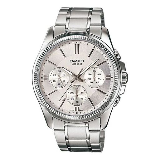 CASIO Waterproof Stainless Steel Strap Quartz Mens White Analog MTP-1375D-7AVDF