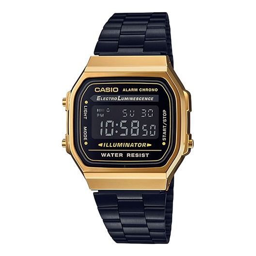 CASIO Standard Vintage Black/Golden Waterproof Mens BlackGold Digital A168WEGB-1B