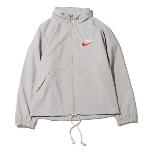 Men's Nike Sportswear Alphabet Logo Woven Jacket Light Mineral Gray DM5286-012
