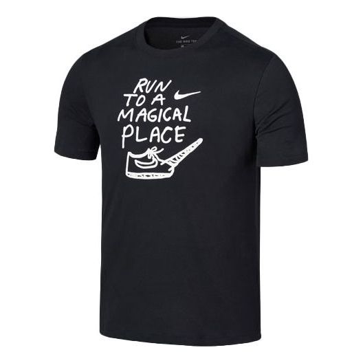 Nike DRI-FIT Running Quick Dry Breathable Athleisure Casual Sports Short Sleeve Black AO0651-010