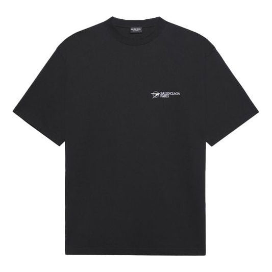 Balenciaga Unisex SS21 Corporate Printing Round-neck Short Sleeve Black 612966TKV861070
