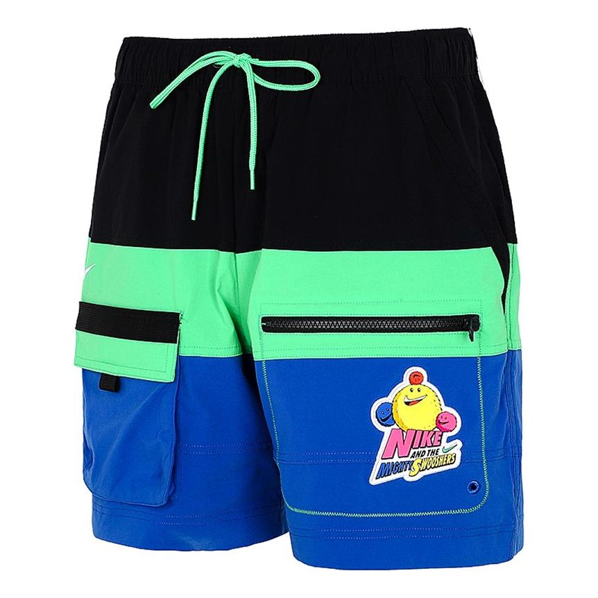 Nike Colorblock Cartoon Pattern Sports Lacing Woven Shorts Black Blue DM7919-011