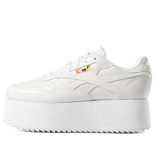 (WMNS) Gigi Hadid x Reebok Classic Leather Triple Thick Sole Casual Skateboarding Shoes White DV4110