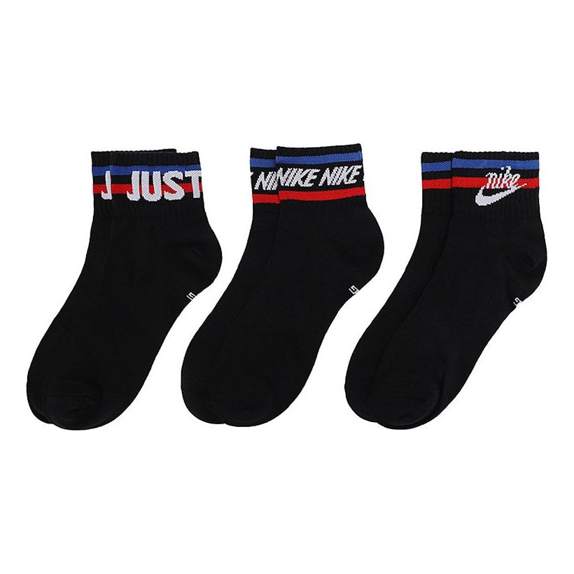 Nike Athleisure Casual Sports Breathable Mid Tops Socks Couple Style 3 Pairs Black DA2612-010