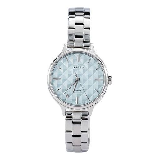 CASIO SHEEN Series Minimalistic 3D Rhombus Business Watch SHE-4545D-2AUPR Light Blue Analog SHE-4545D-2AUPR-PERSON
