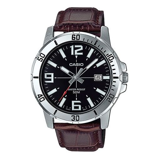 CASIO Leather Band Waterproof Business Style Men Mens Brown Analog MTP-VD01L-1BV