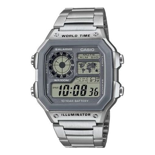 CASIO Male YOUTH Japan / South Korea Fashion Waterproof Mens Silver Digital AE-1200WHD-7A