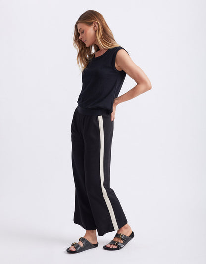Timeless 7/8 Ponte Pant - Black/Beige Stripe
